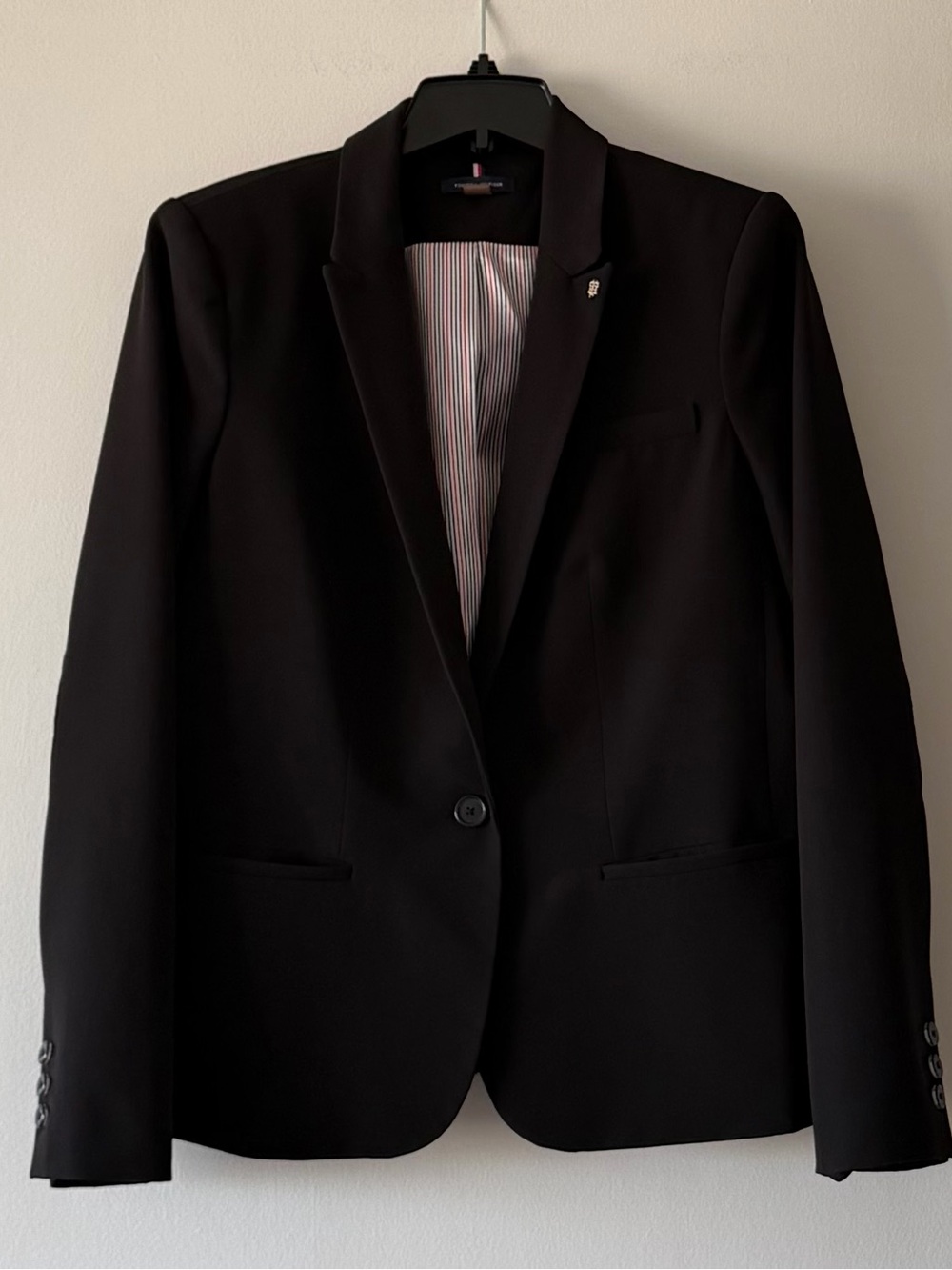 Tommy Hilfiger Black 1-Button Blazer Jacket Elbow Patches Preppy Classic Size 14